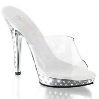 Pleaser Fabulicious Shoes Lip-101SDT Metallic Silver Chrome and Clear Slip-on Platform Mules