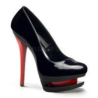 Pleaser Blondie-685 Double Platform Stiletto Court Shoes Black and Red