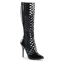 Pleaser Shoes Amuse-2035 Black Patent Knee High Boots Stiletto Heels