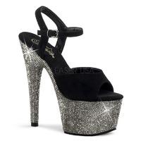 Pleaser Shoes Bejeweled-709DM Black Suede Pewter Crystals Platform Sandals