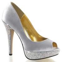 Pleaser Fabulicious Shoes Lolita-02 Silver Satin Peep-Toes Platform Court Shoes