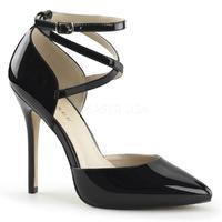 Pleaser Shoes Amuse-25 Black Patent D\'Orsay Court Shoes Ankle Strap