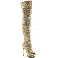 Pleaser Blondie-R-3011 Thigh High Boots Gold Sequins