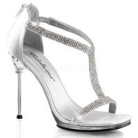 Pleaser Fabulicious Shoes Chic-21 Silver Crystal Embellished T-Strap Sandals