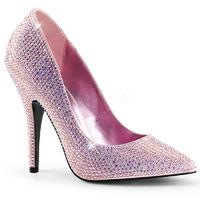 Pleaser Shoes Seduce-420RS Baby Pink Satin Baby Pink Crystal Adorned Court Shoes