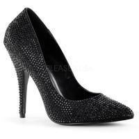 Pleaser Shoes Seduce-420RS Black Satin Black Crystal Adorned Court Shoes
