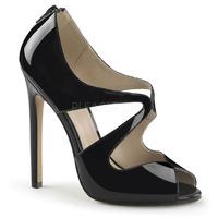 Pleaser Shoes Sexy-12 Peep Toe Sandals Black Patent Stiletto Heels
