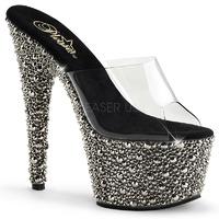 Pleaser Shoes Bejeweled-701MS Multi-Coloured Crystal Slip On Pewter Platform Mules