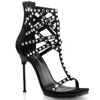 Pleaser Fabulicious Shoes Chic-32 Black T-strap Crystal Encrusted Cage Sandals