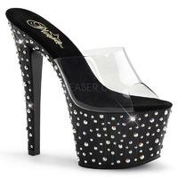 Pleaser Stardance-701 Black Crystal Encrusted Platform Slip-On Mules