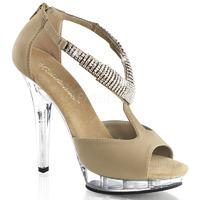 Pleaser Fabulicious Shoes Lip-155 Taupe Crystal T-Bar Sandals