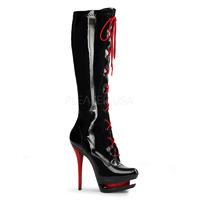 Pleaser Blondie-2021 Black and Red Knee High Boots Stiletto High Heels