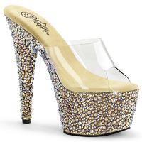 Pleaser Shoes Bejeweled-701MS Multi-Coloured Crystal Slip On Gold Platform Mules