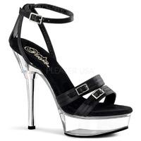 Pleaser Shoes Allure-655 Clear and Black Ankle Strap Metal High Heels Platform Sandals