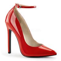 Pleaser Shoes Sexy-23 Red Patent Stiletto Heel Ankle Strap Pointed Toe Court Shoes