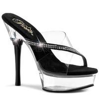 Pleaser Shoes Allure-603 Clear and Black Platform Slip-On Mules