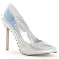 Pleaser Shoes Amuse-20 Silver Hologram Stiletto Heels Hidden Platform Court Shoes