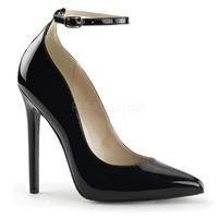 Pleaser Shoes Sexy-23 Black Patent Stiletto Heel Ankle Strap Pointed Toe Court Shoes