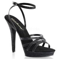 Pleaser Fabulicious Shoes Lip-128 Black Glitter Strappy Sandals
