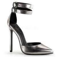 Pleaser Shoes Sexy-36 Pewter Pointed Toe Double Ankle Strap D\'Orsay Stiletto Heel Court Shoes