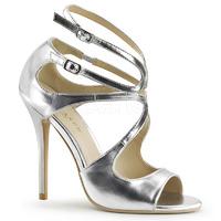 Pleaser Shoes Amuse-15 Metallic Silver Strappy Sandals