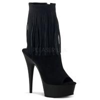 Pleaser Shoes Delight-1019 Open Toe Fringed Black Ankle Platform Boots