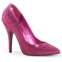 Pleaser Shoes Seduce-420RS Hot Pink Satin Hot Pink Crystal Adorned Court Shoes