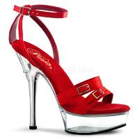Pleaser Shoes Allure-655 Clear and Red Ankle Strap Metal High Heels Platform Sandals