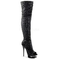 Pleaser Blondie-R-3011 Thigh High Boots Black Sequins