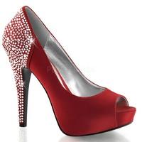 Pleaser Fabulicious Shoes Lolita-08 Red Satin Peep-Toe Platform Court Shoes