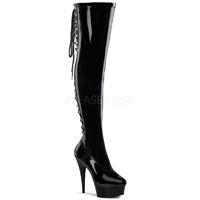 Pleaser Shoes Delight-3063 Thigh High Boots Black Patent