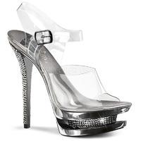 Pleaser Blondie-608RS Double Platform Ankle Strap Sandals Pewter