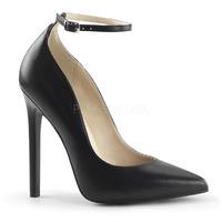 Pleaser Shoes Sexy-23 Black Leather PU Stiletto Heel Ankle Strap Pointed Toe Court Shoes