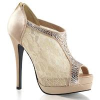 Pleaser Fabulicious Bella-26 Peep-Toe Champagne Satin Lace Platform Shoes