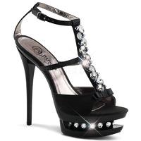 Pleaser Blondie-R-628 Double Platform T-Strap Crystal Ankle Strap Sandals