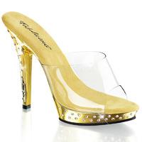 Pleaser Fabulicious Shoes Lip-101SDT Metallic Gold and Clear Slip-on Platform Mules