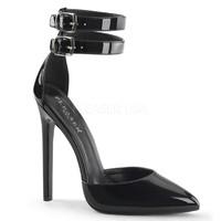 Pleaser Shoes Sexy-36 Black Pointed Toe Double Ankle Strap D\'Orsay Stiletto Heel Court Shoes