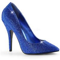 Pleaser Shoes Seduce-420RS Blue Satin Blue Crystal Adorned Court Shoes