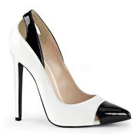 Pleaser Shoes Sexy-22 White & Black Spectator Court Shoes With Stiletto Heels & Pointed Toe