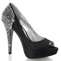 Pleaser Fabulicious Shoes Lolita-08 Black Satin Peep-Toe Platform Court Shoes