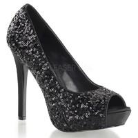 Pleaser Fabulicious Shoes Lumina-27SQ Black Sequin Peep-Toe Platform Court Shoes