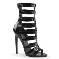 Pleaser Shoes Sexy-52 Black Patent Stiletto High Heels Strappy Cage Sandals