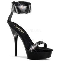 Pleaser Shoes Allure-640 Crystal Ankle Strap Black Platform Shoes