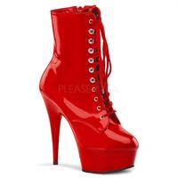 Pleaser Shoes Delight-1020 Red Patent Ankle Platform Boots