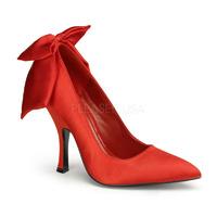 Pleaser PinUp Couture Bombshell-03 Red Satin Shoes With Bow