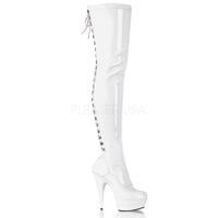 Pleaser Shoes Delight-3063 Thigh High Boots White Patent