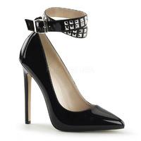 pleaser shoes sexy 24 black patent studded wrap around ankle strap cou ...