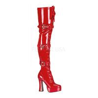 Pleaser Shoes Electra-3028 Red Patent Thigh Boots Block Heel