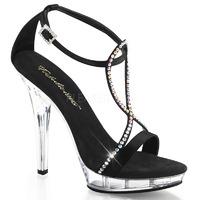 Pleaser Fabulicious Shoes Lip-156 Black Satin Strappy Sandals