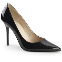 Pleaser Shoes Classique-20 Black Patent Pointed Toe Stiletto Heels Court Shoes